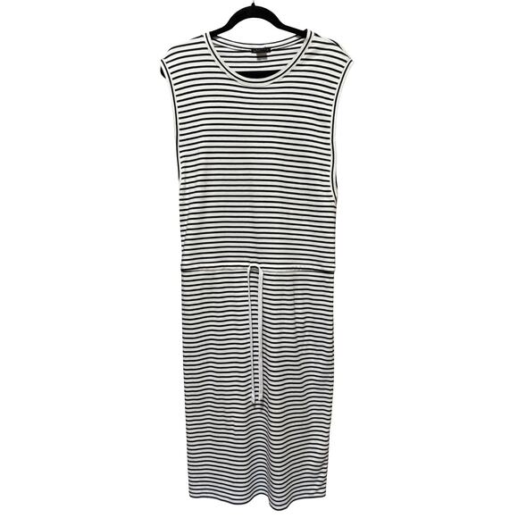 Theory Caneil Striped Pima Cotton Midi Dress | Sleeveless Soft Knit | Size M - Picture 3 of 9